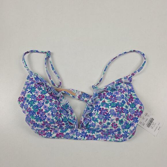 J.Crew Bikini Top Womens Small Blue Purple Floral Triangle Ruffle New With Tags - Picture 1 of 4
